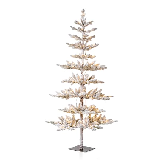 6ft. Deluxe Pre-Lit Flocked Pine Artificial Christmas Tree, Warm White LED Lights